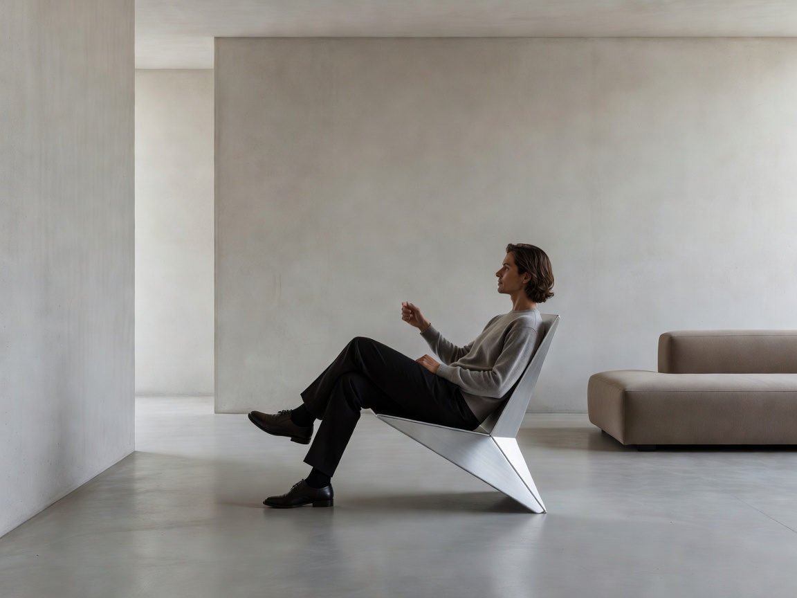 Full size FoldForm chair occupied in modern minimalist living room