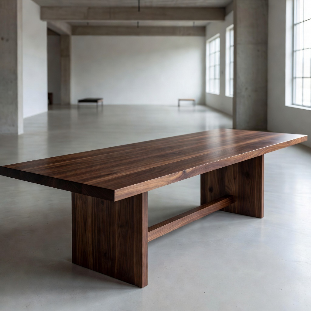 Monolith Trestle Table positioned in an open minimalist loft space showing its clean lines and wide span