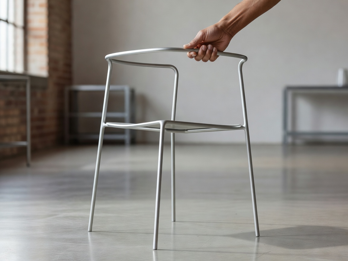 Single hand lifting the lightweight structural chair frame
